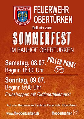 Banner Sommerfest FW Obertürken - Geselligkeit, Grillen (Pulled Pork), Bier u.v.m.